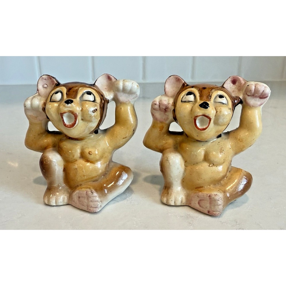 Vintage Anthropomorphic Bear Cubs Salt & Pepper Shakers Mid‎ Century Japan MCM